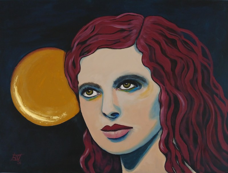 Flowermoon - Sonja Reiche 80x70 Frauenportrait vor Vollmond