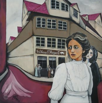Misfits - Kulisse um 1900, Frauen vor einer Straßengabelung - Sonja Reiche Malerei 80x80