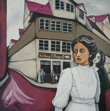 Misfits - Kulisse um 1900, Frauen vor einer Straßengabelung - Sonja Reiche Malerei 80x80