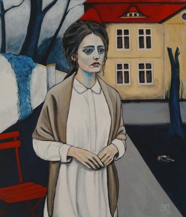 The Red Chair - Sonja Reiche 60x70 - Frau vor Sanatorium